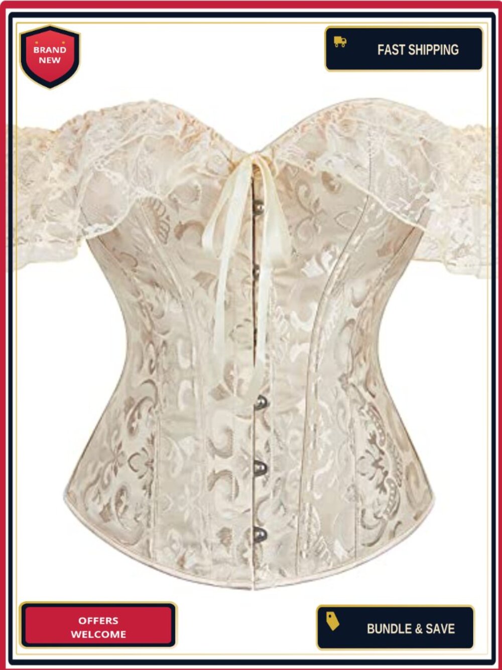 Renaissance Lace Up Overbust Corset Top Steel Busk Satin Jacquard